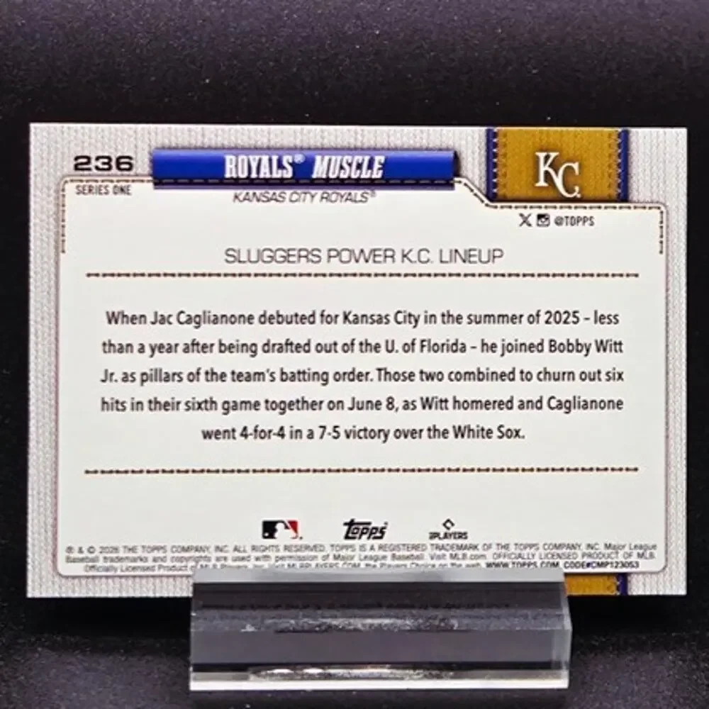 Jac Caglianone Topps Shimmer Foil RC Kansas City Royals Top Prospect - Picture 5 of 5